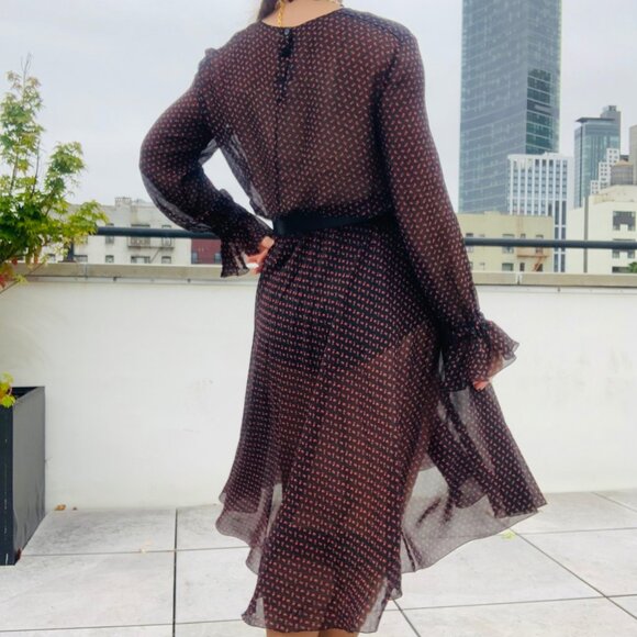 🌸 Philosophy Sheer Midi Dress Micro Floral Print Ditzy Black - Picture 11 of 16